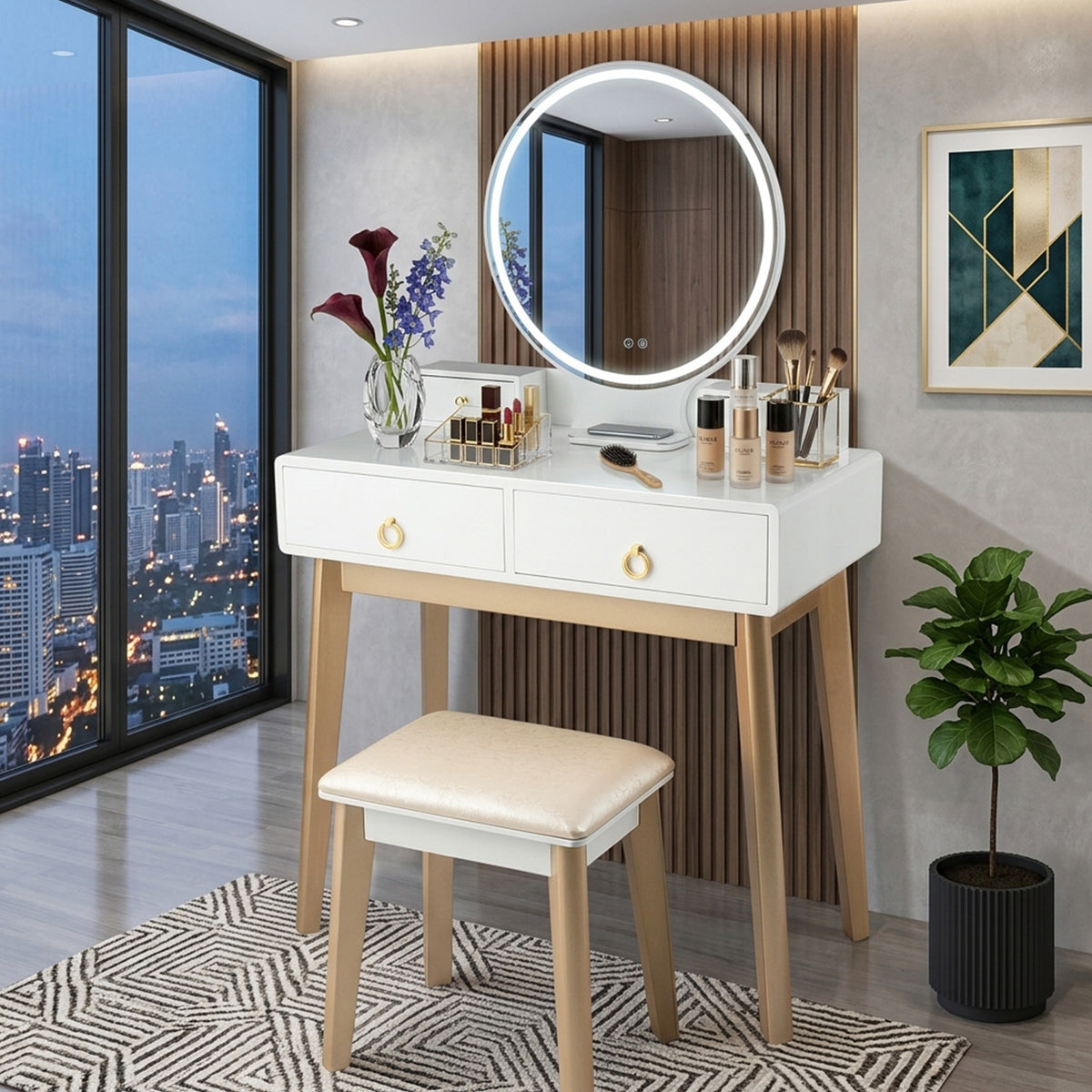 Dressing Table Stool Set Makeup Mirror Bedroom Vanity Furniture