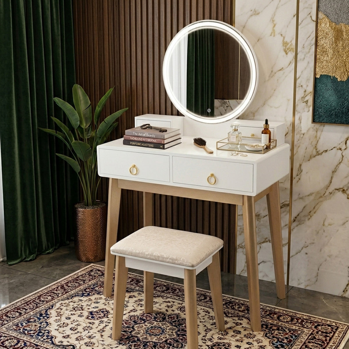 Dressing Table Stool Set Makeup Mirror Bedroom Vanity Furniture