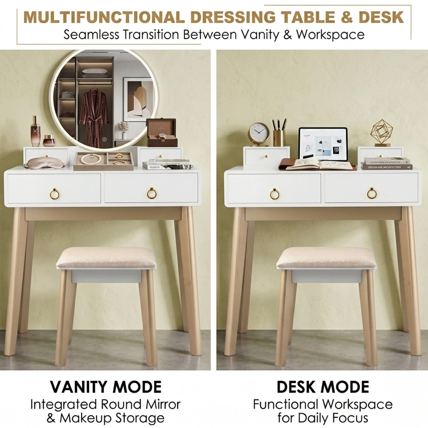 Dressing Table Stool Set Makeup Mirror Bedroom Vanity Furniture