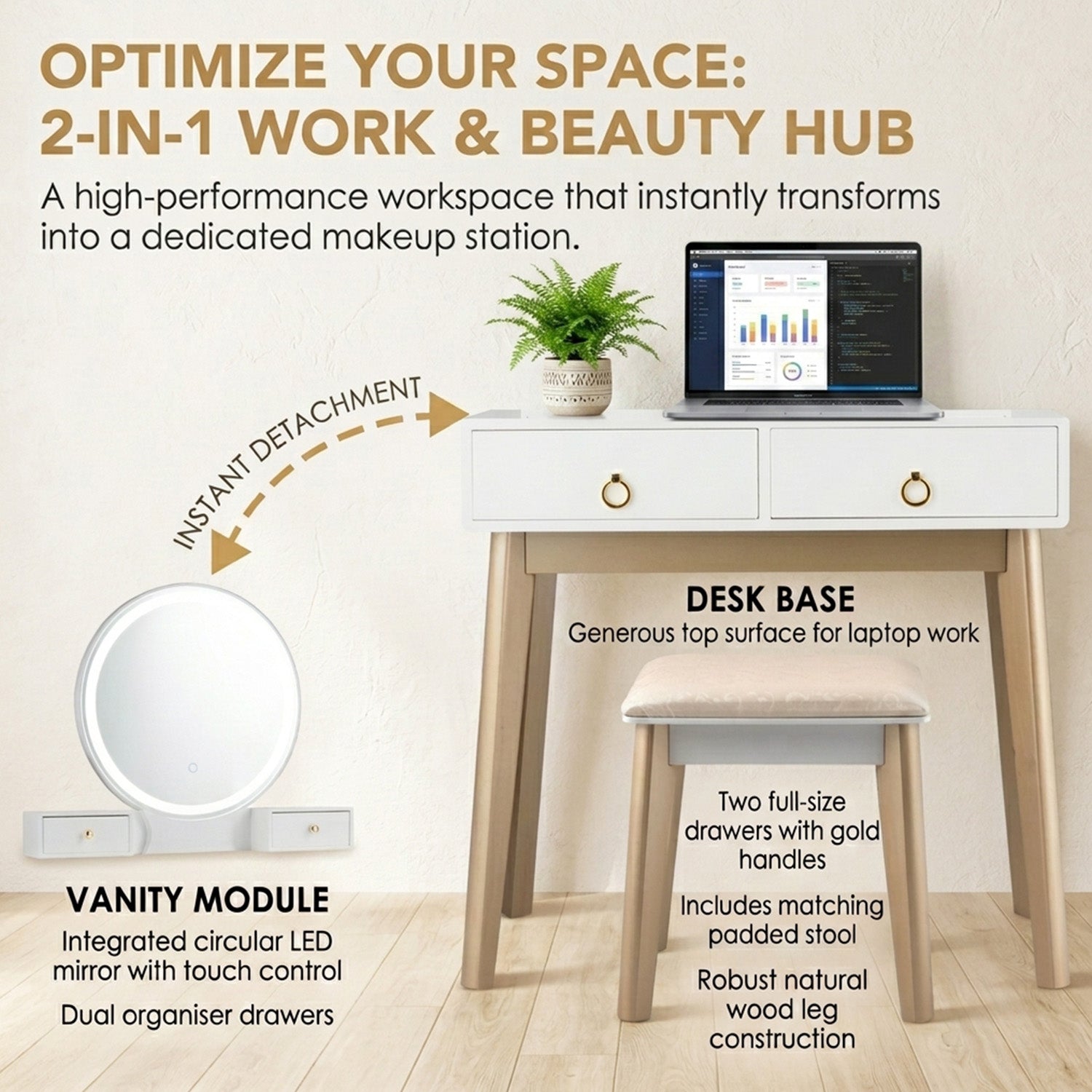 Dressing Table Stool Set Makeup Mirror Bedroom Vanity Furniture