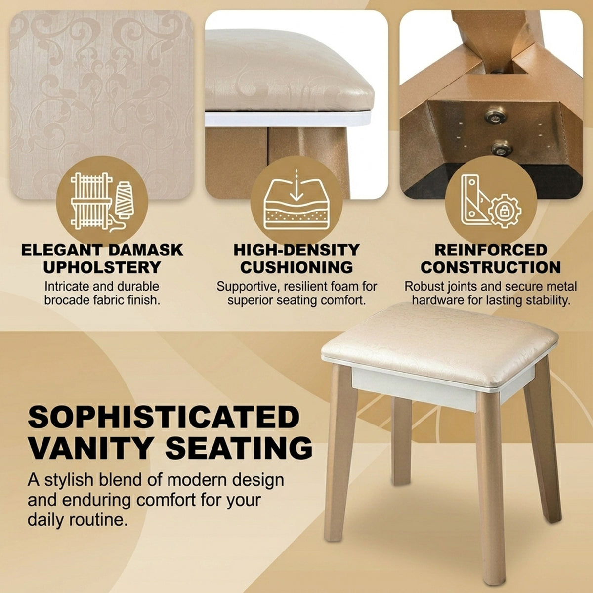 Dressing Table Stool Set Makeup Mirror Bedroom Vanity Furniture