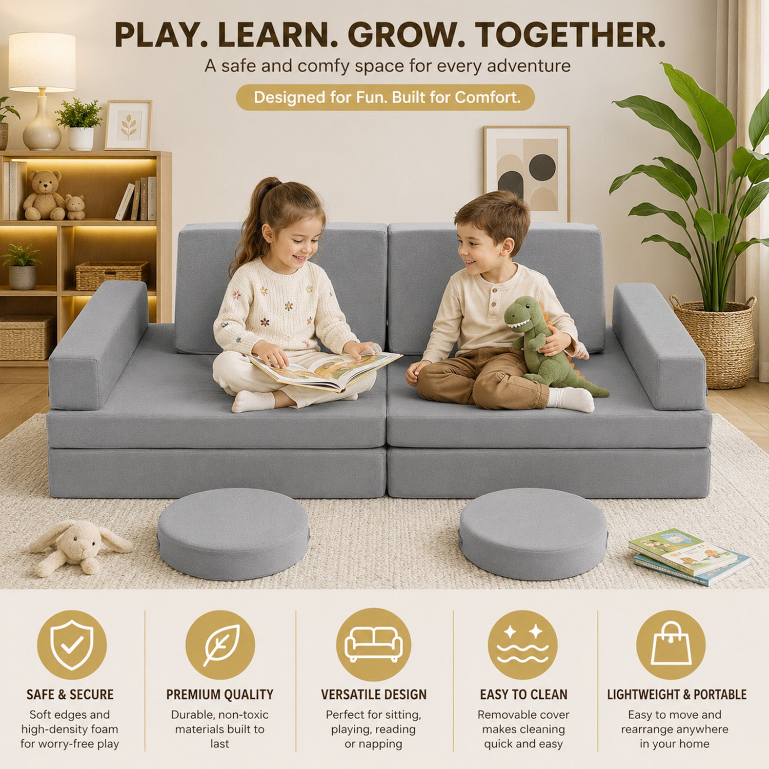 Kids Modular Convertible Foam Folding Sofa Portable Handle Play Furniture