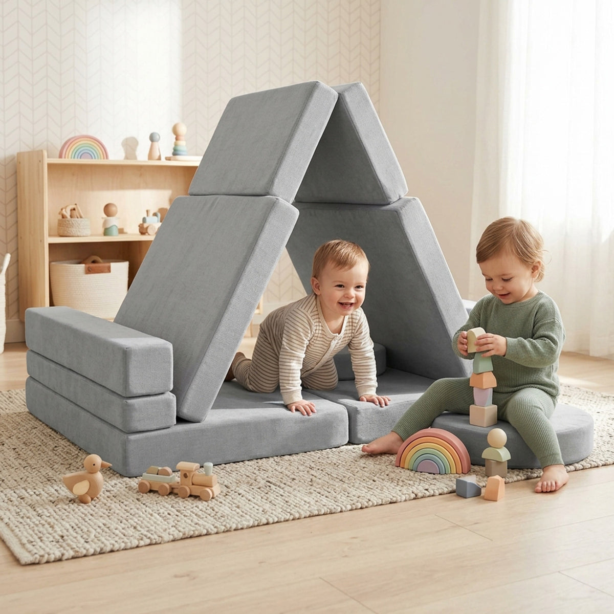 Kids Modular Convertible Foam Folding Sofa Portable Handle Play Furniture