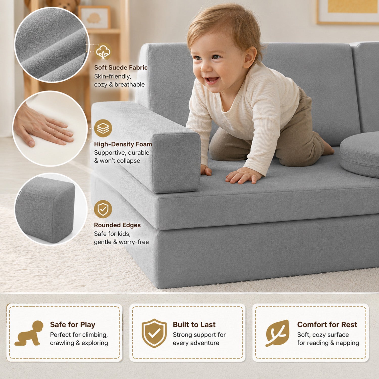 Kids Modular Convertible Foam Folding Sofa Portable Handle Play Furniture