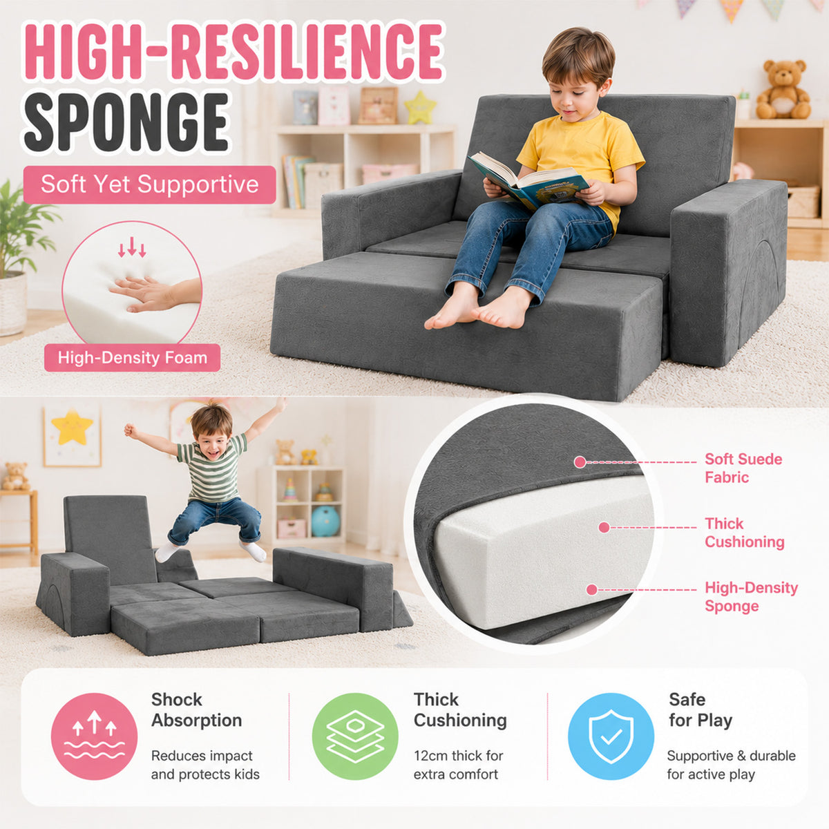 8 Piece Kids Modular Play Sofa Detachable Cover Foam Furniture Playroom