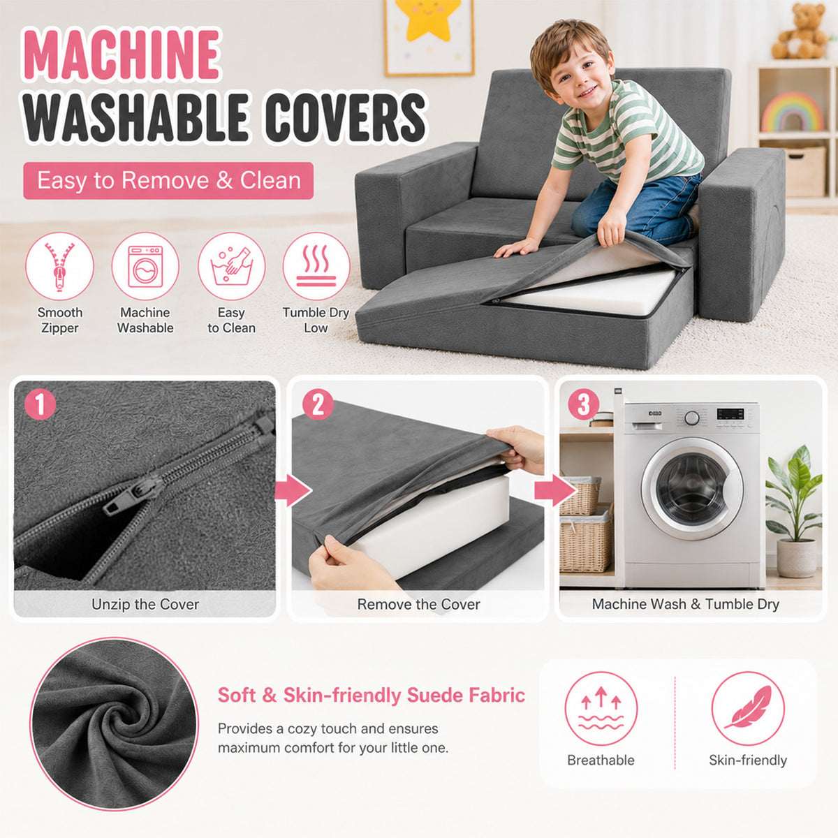 8 Piece Kids Modular Play Sofa Detachable Cover Foam Furniture Playroom