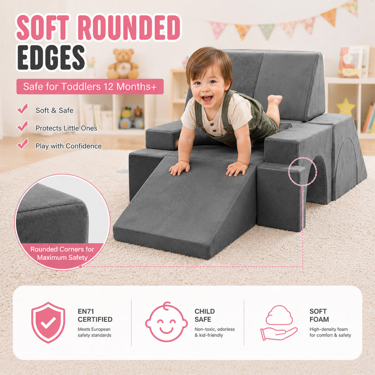 8 Piece Kids Modular Play Sofa Detachable Cover Foam Furniture Playroom