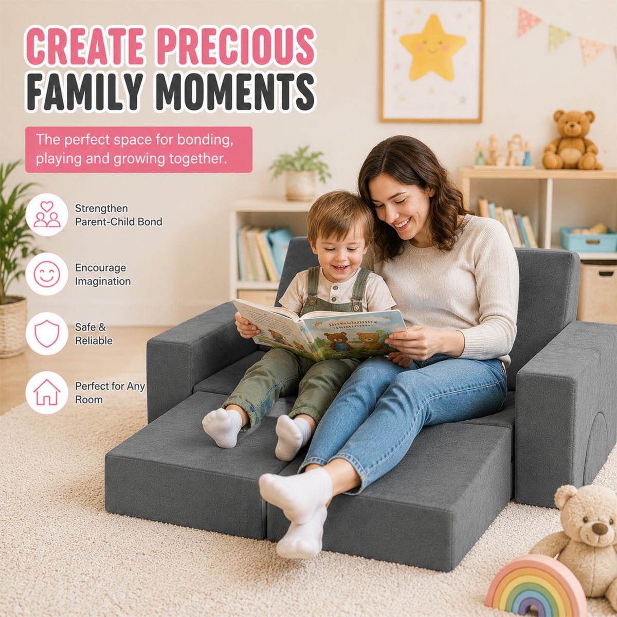 8 Piece Kids Modular Play Sofa Detachable Cover Foam Furniture Playroom