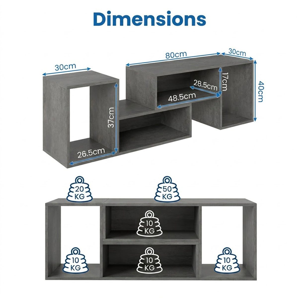 2 Pcs Adjustable TV Stand Entertainment Unit Storage Cubes for TVs up to 60"