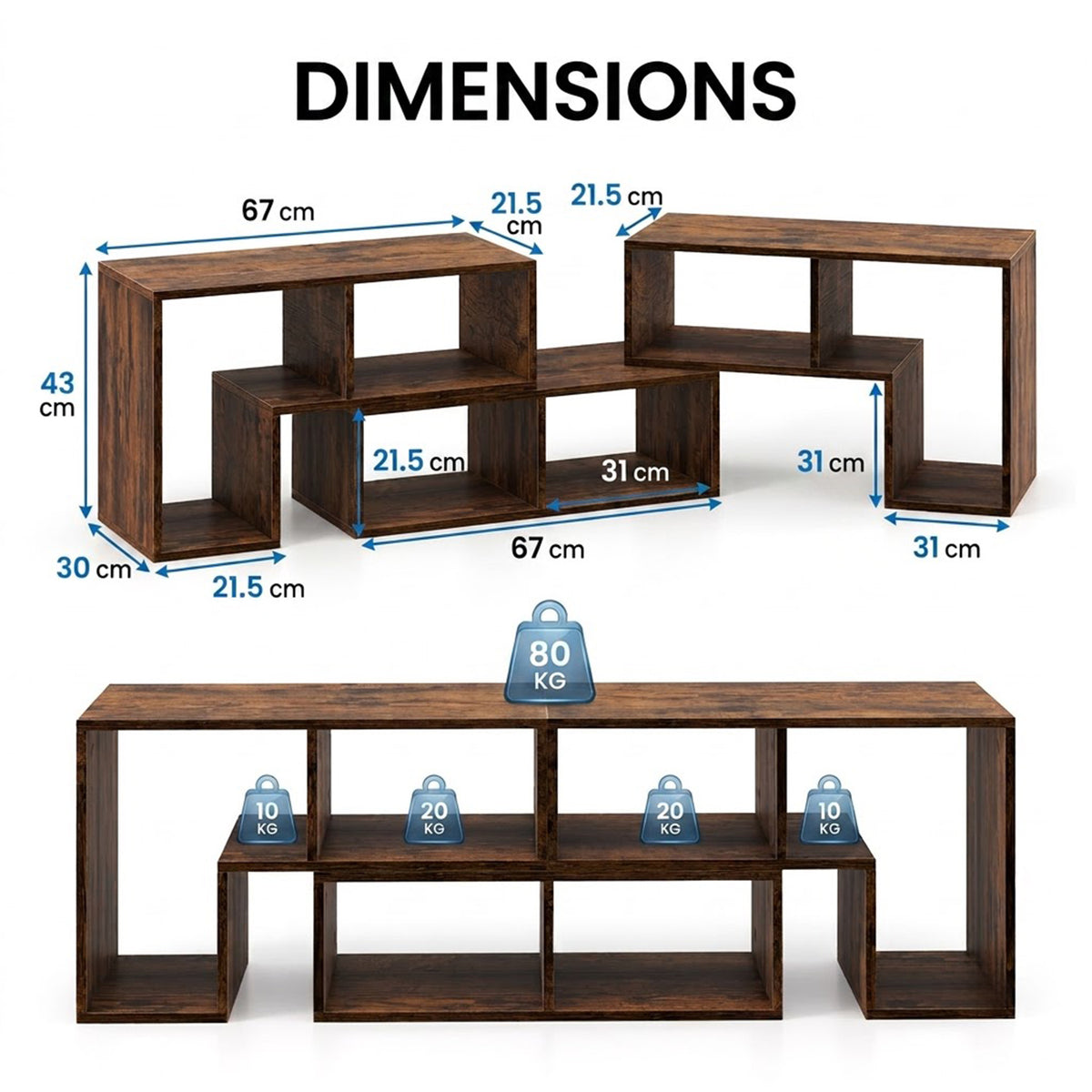 3 Pcs Convertible TV Stand Entertainment Unit for TVs up to 65" White
