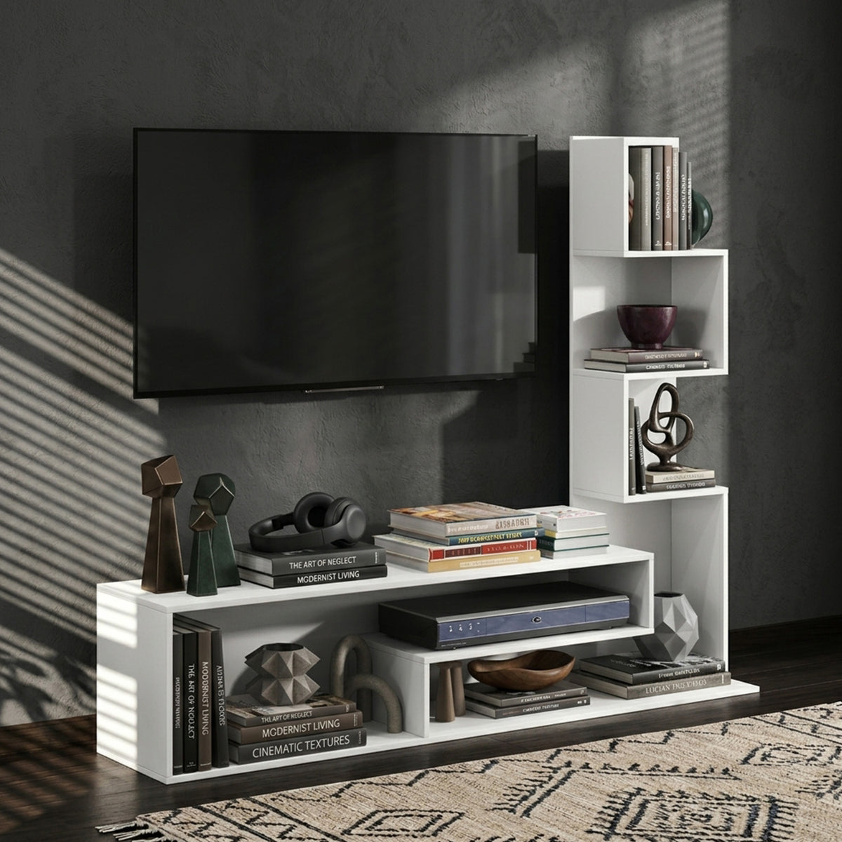 Cube TV Stand for TVs up to 50 Inch L Shaped Storage Shelves Open Furniture