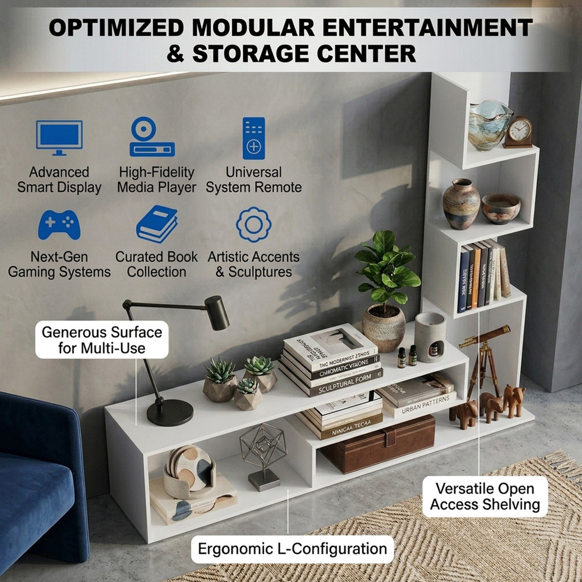 Cube TV Stand for TVs up to 50 Inch L Shaped Storage Shelves Open Furniture