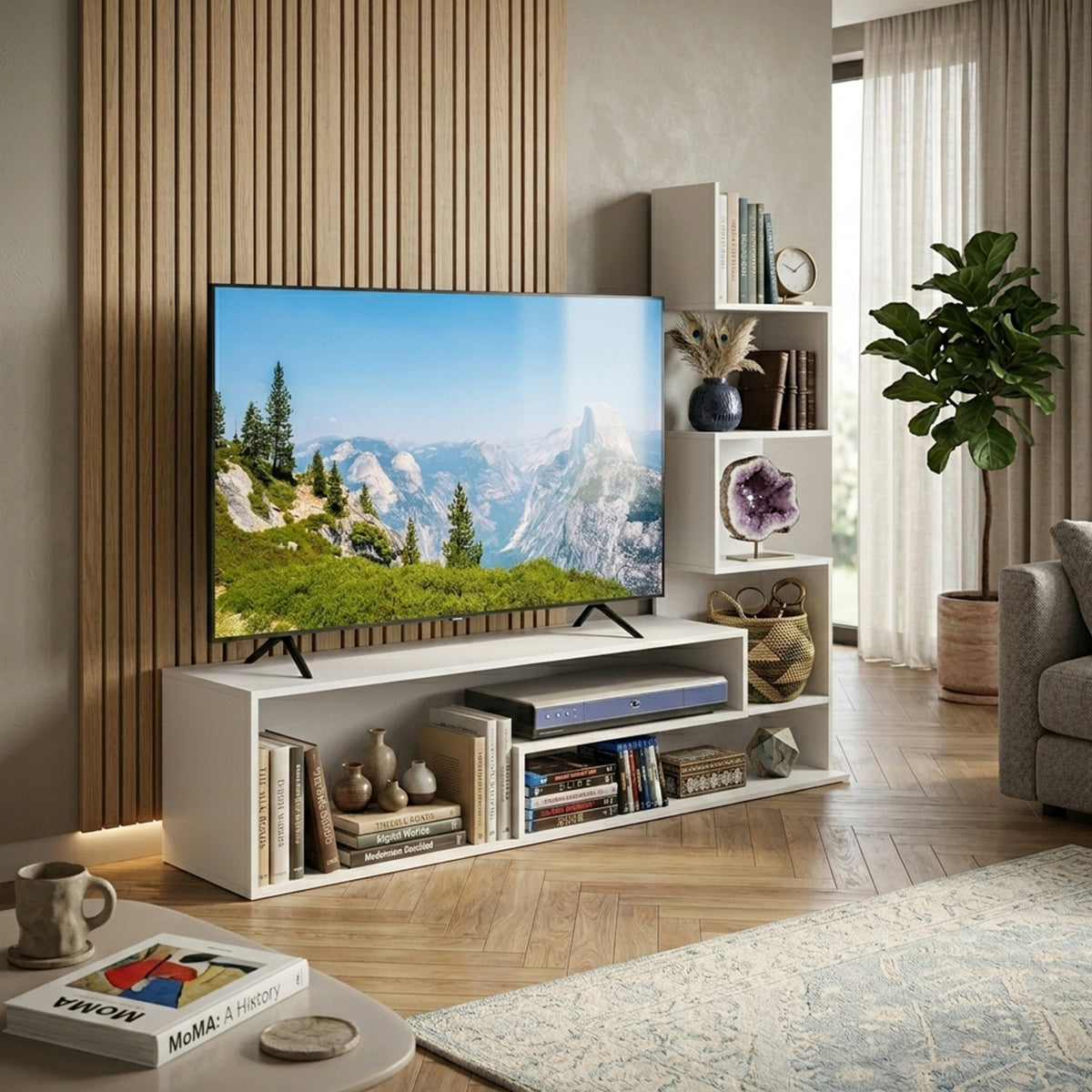 Cube TV Stand for TVs up to 50 Inch L Shaped Storage Shelves Open Furniture