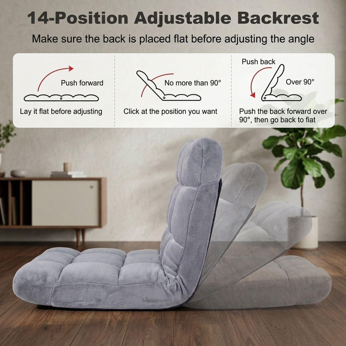 Adjustable 14 Position Folding Floor Chair Recliner Soft Flannel Cover