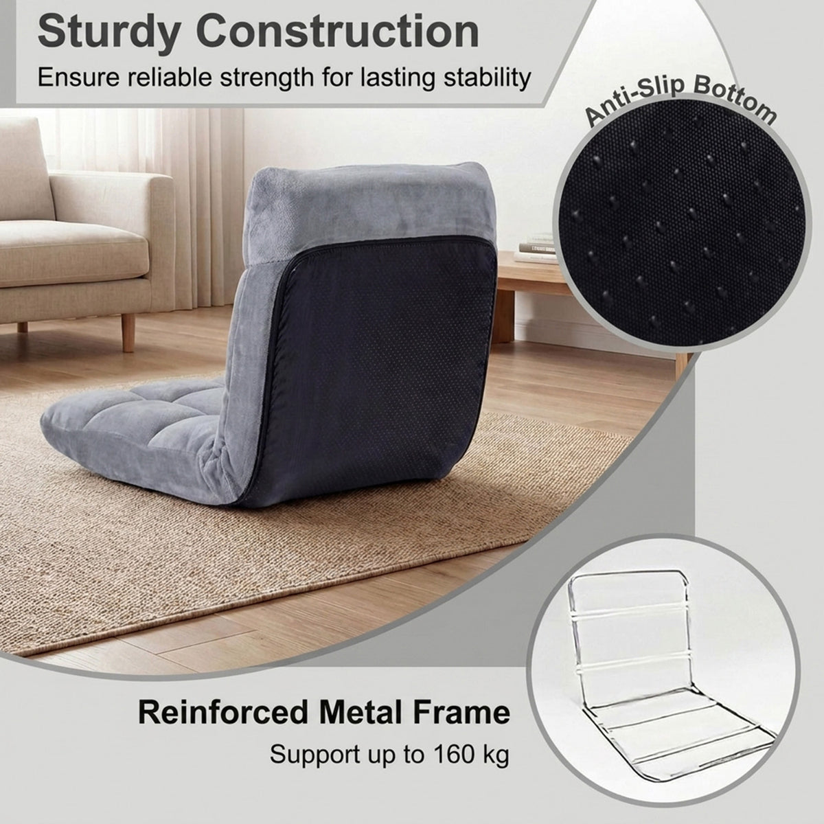 Adjustable 14 Position Folding Floor Chair Recliner Soft Flannel Cover