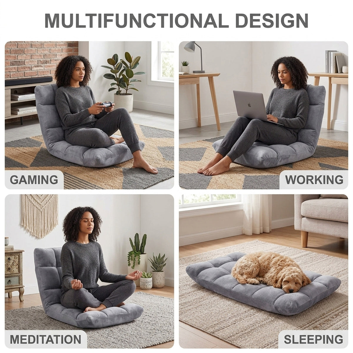Adjustable 14 Position Folding Floor Chair Recliner Soft Flannel Cover