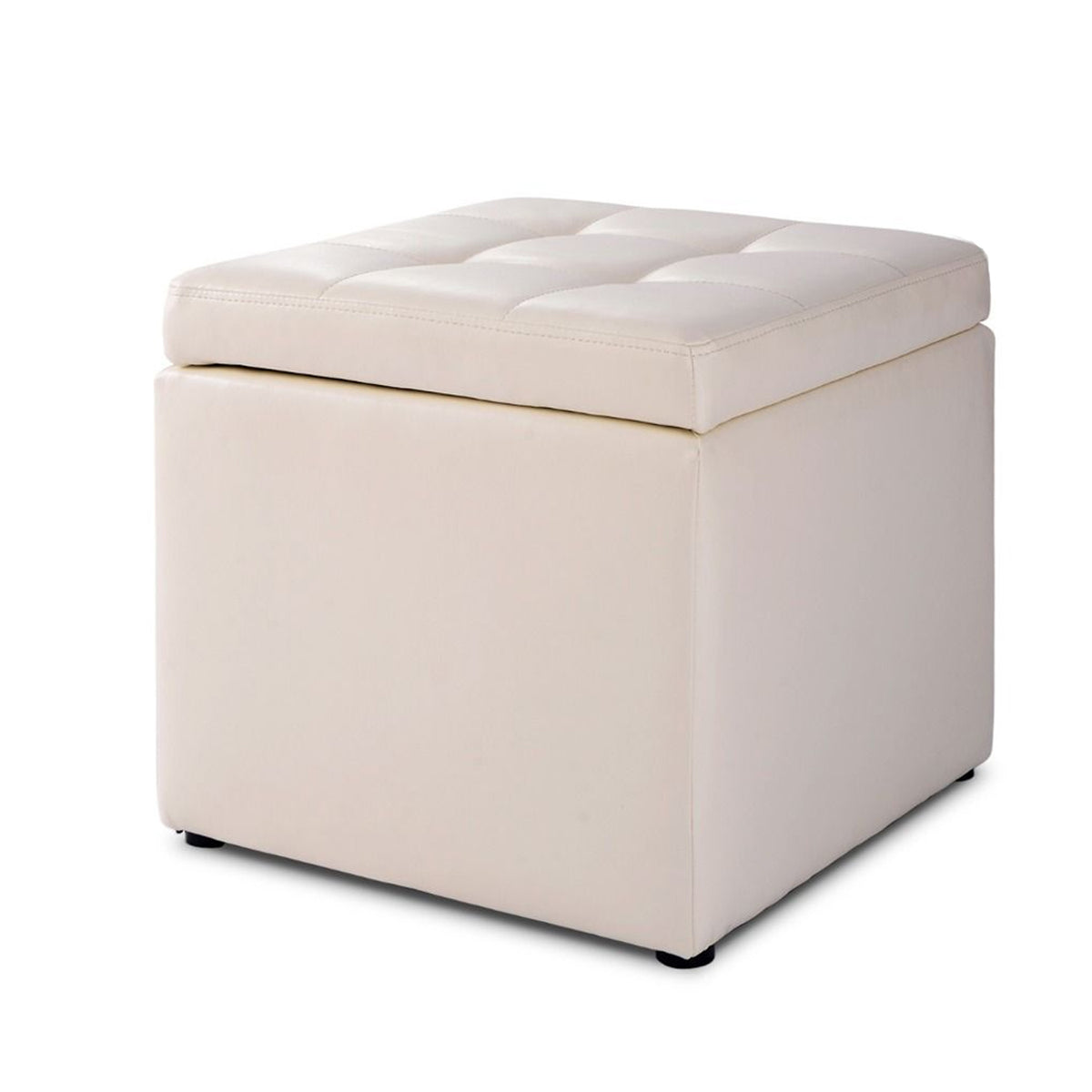 40cm PU Leather Cube Storage Ottoman with Lid Footstool Seat Furniture