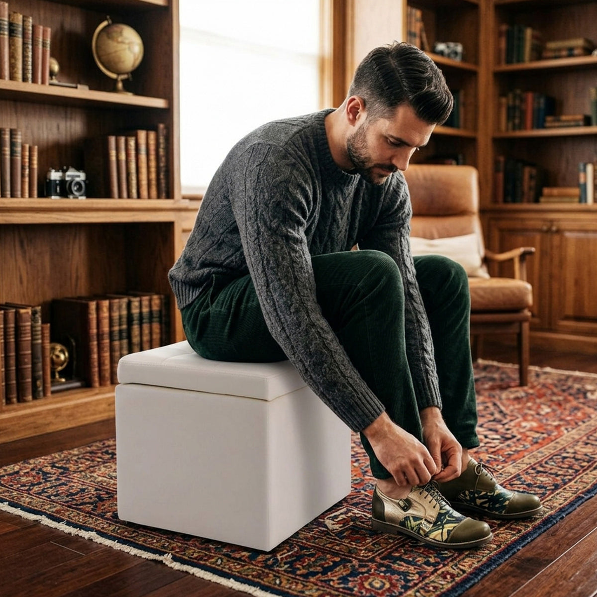 40cm PU Leather Cube Storage Ottoman with Lid Footstool Seat Furniture