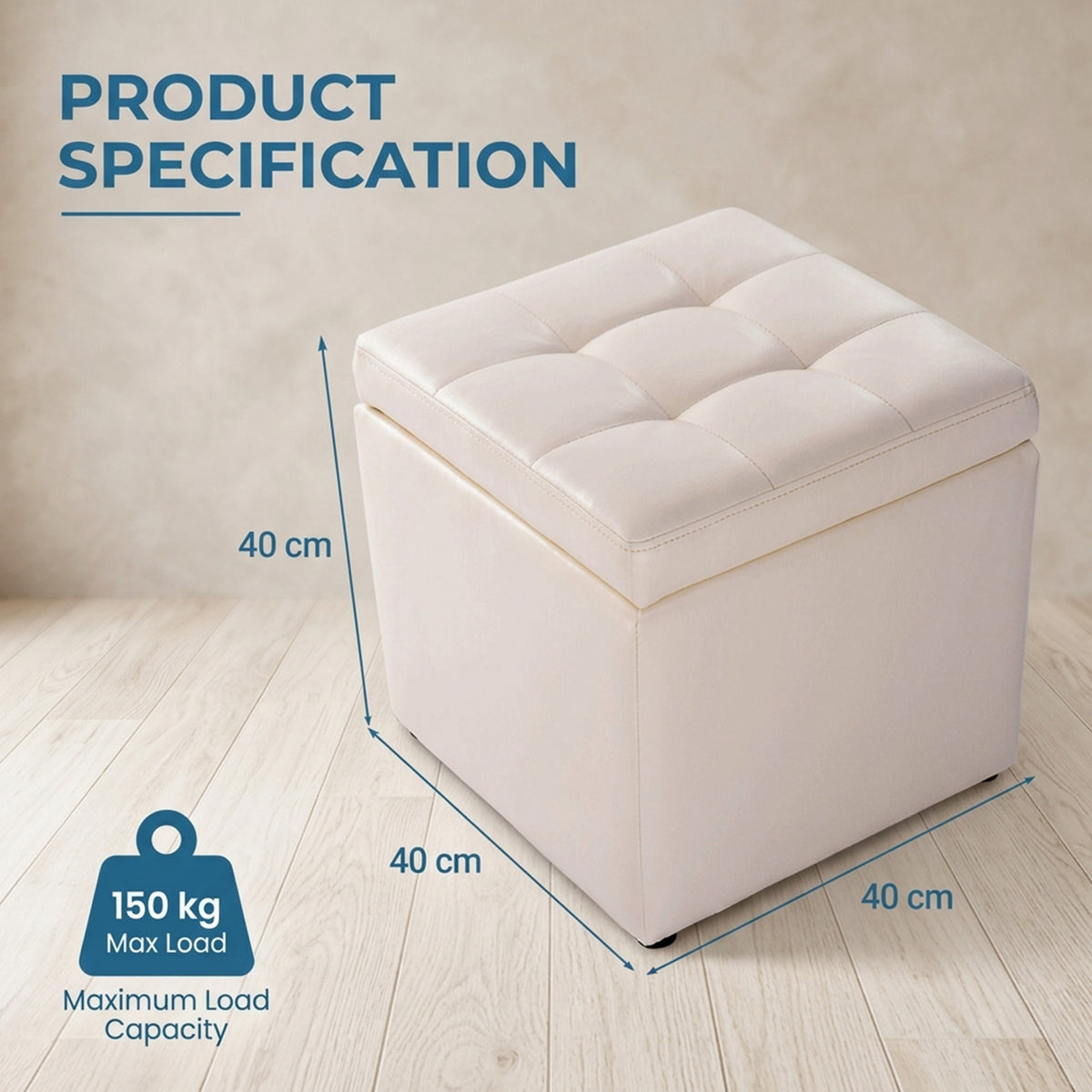 40cm PU Leather Cube Storage Ottoman with Lid Footstool Seat Furniture
