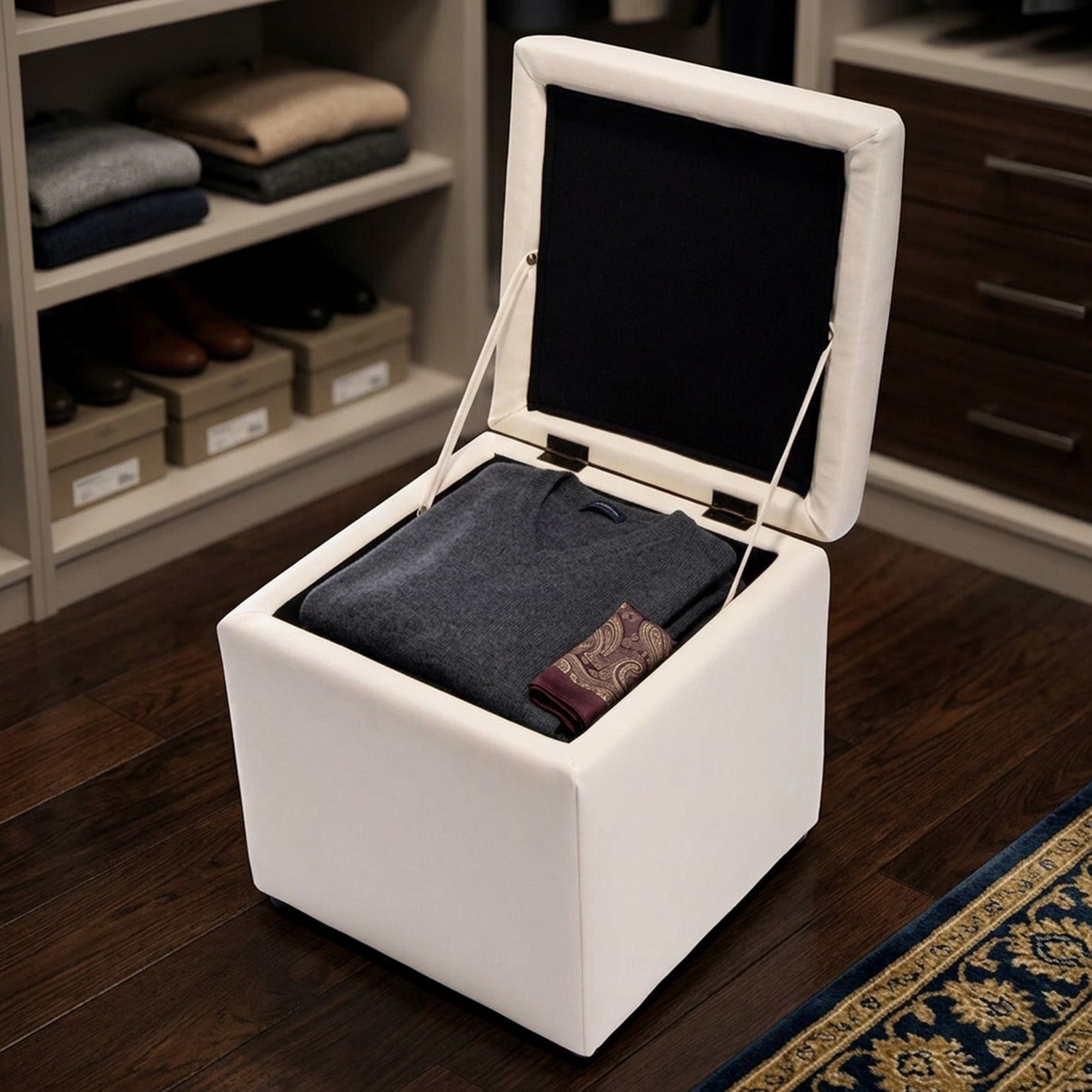 40cm PU Leather Cube Storage Ottoman with Lid Footstool Seat Furniture
