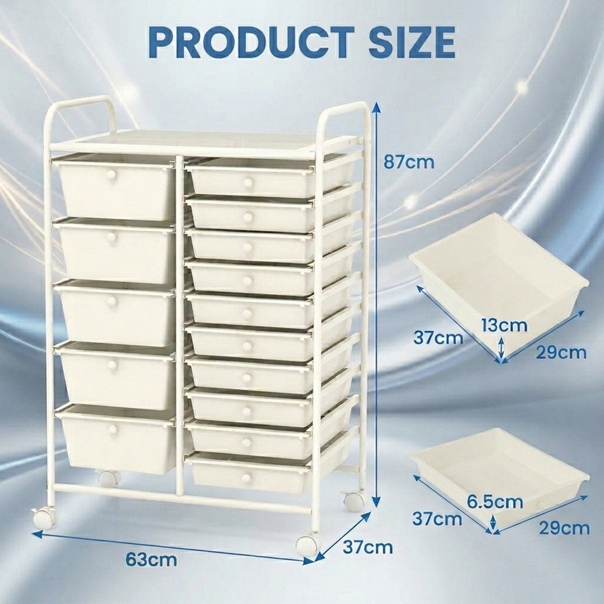 15 Drawer Rolling Storage Cart with Wheels Home Office Organiser