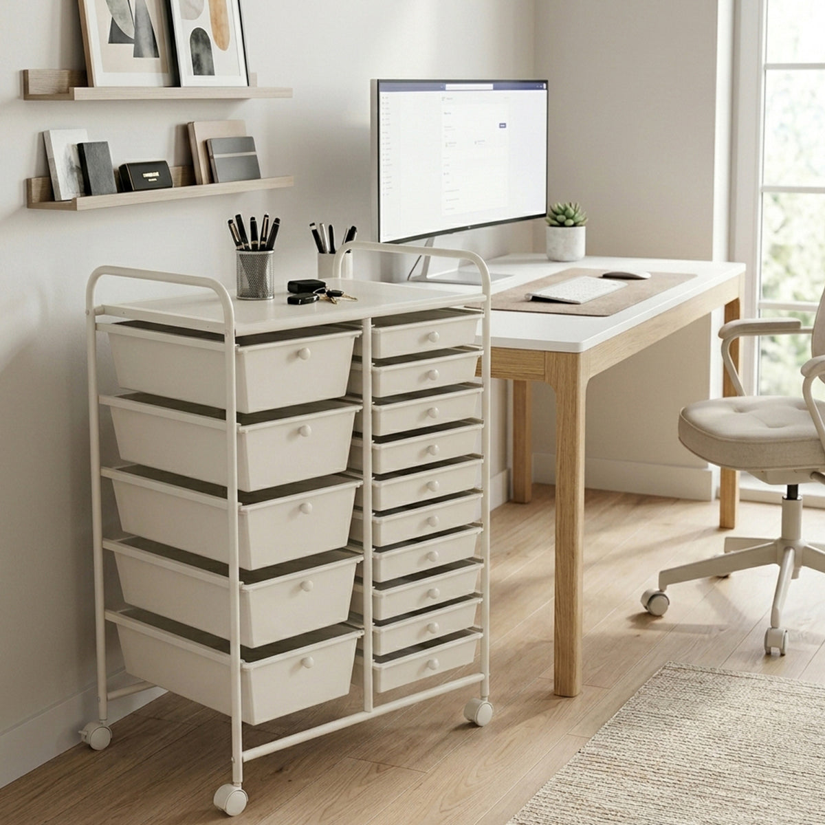 15 Drawer Rolling Storage Cart with Wheels Home Office Organiser