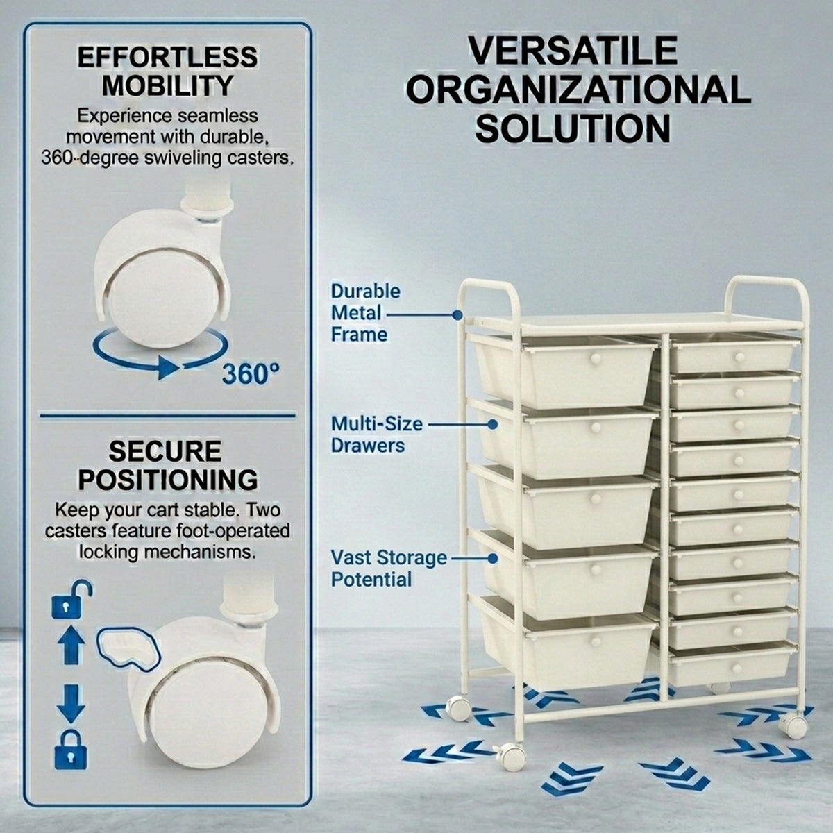 15 Drawer Rolling Storage Cart with Wheels Home Office Organiser