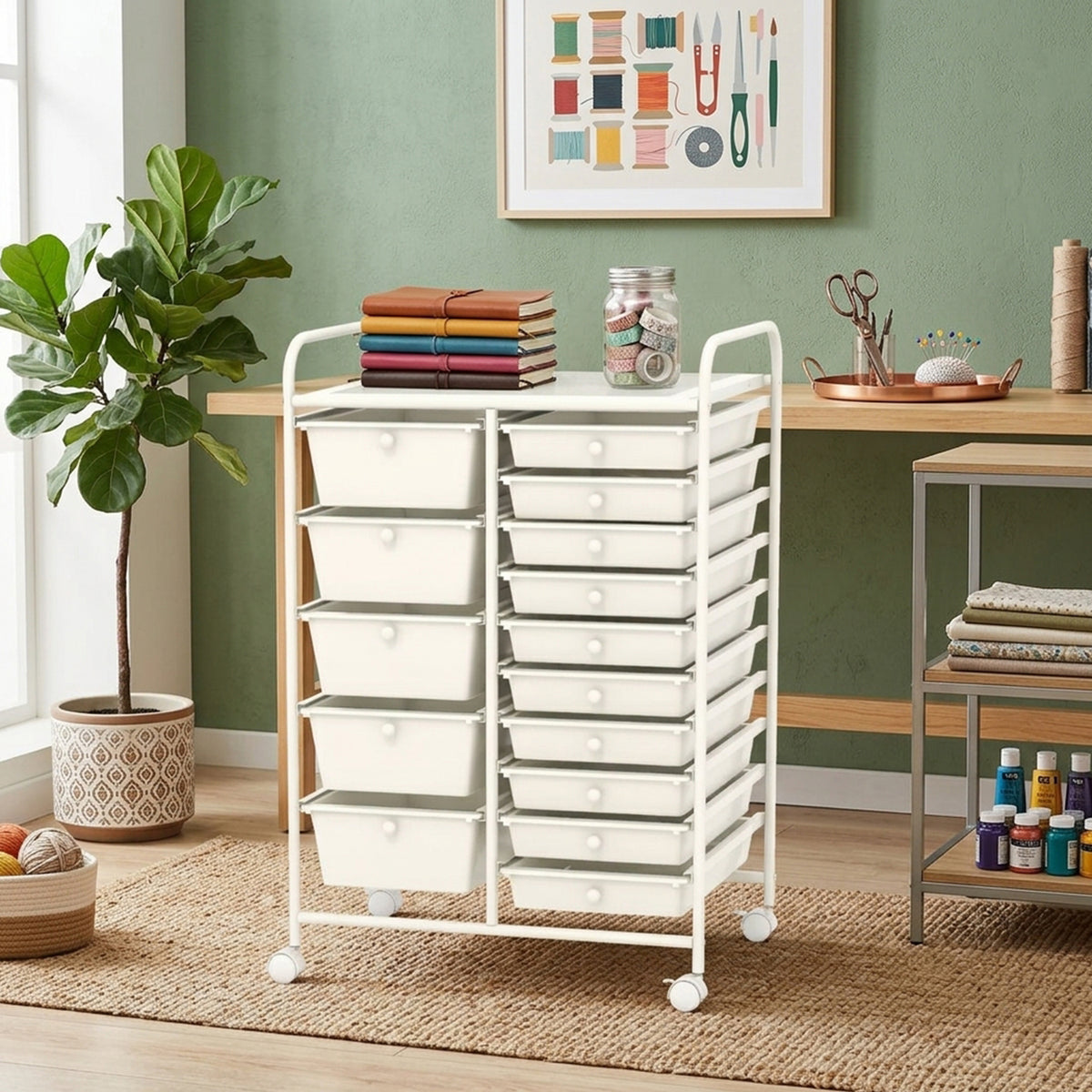 15 Drawer Rolling Storage Cart with Wheels Home Office Organiser