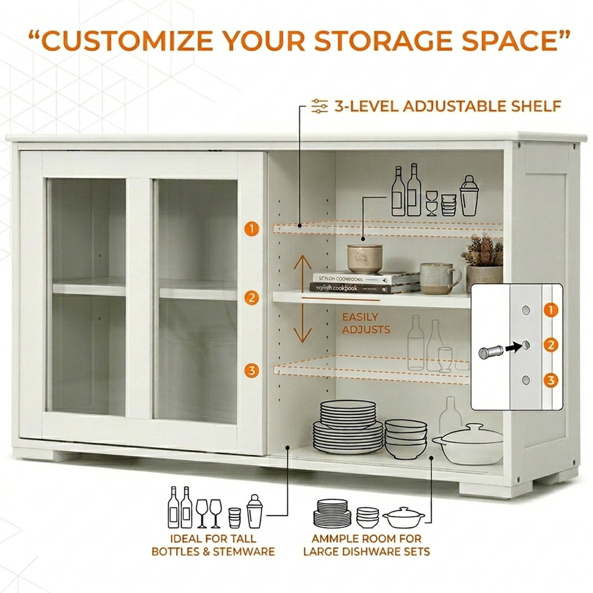 Kitchen Storage Sideboard with Adjustable Shelf Cabinet Cupboard Furniture