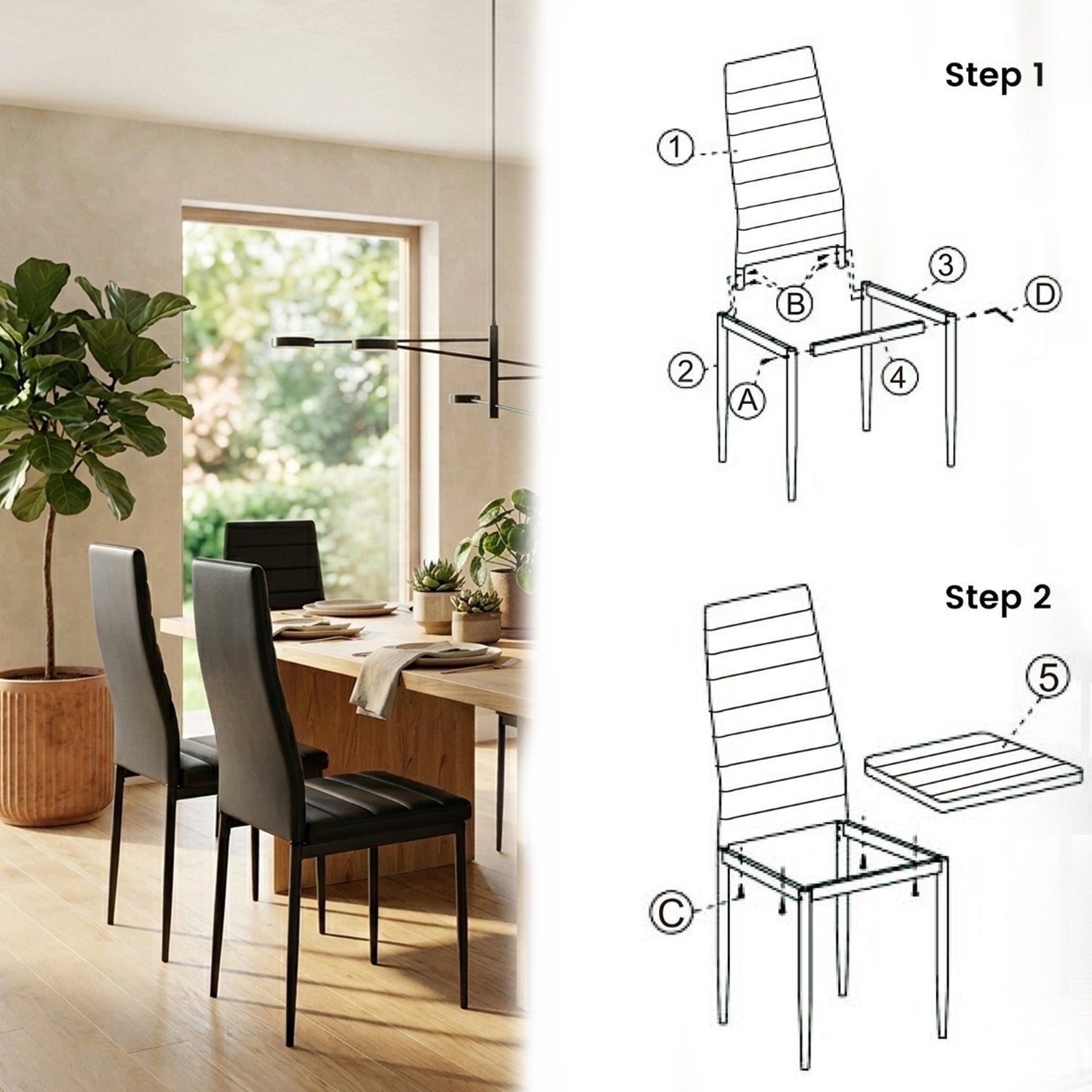 Set of 6 Dining Chairs Steel Frame PVC Leather Kitchen Furniture Seat