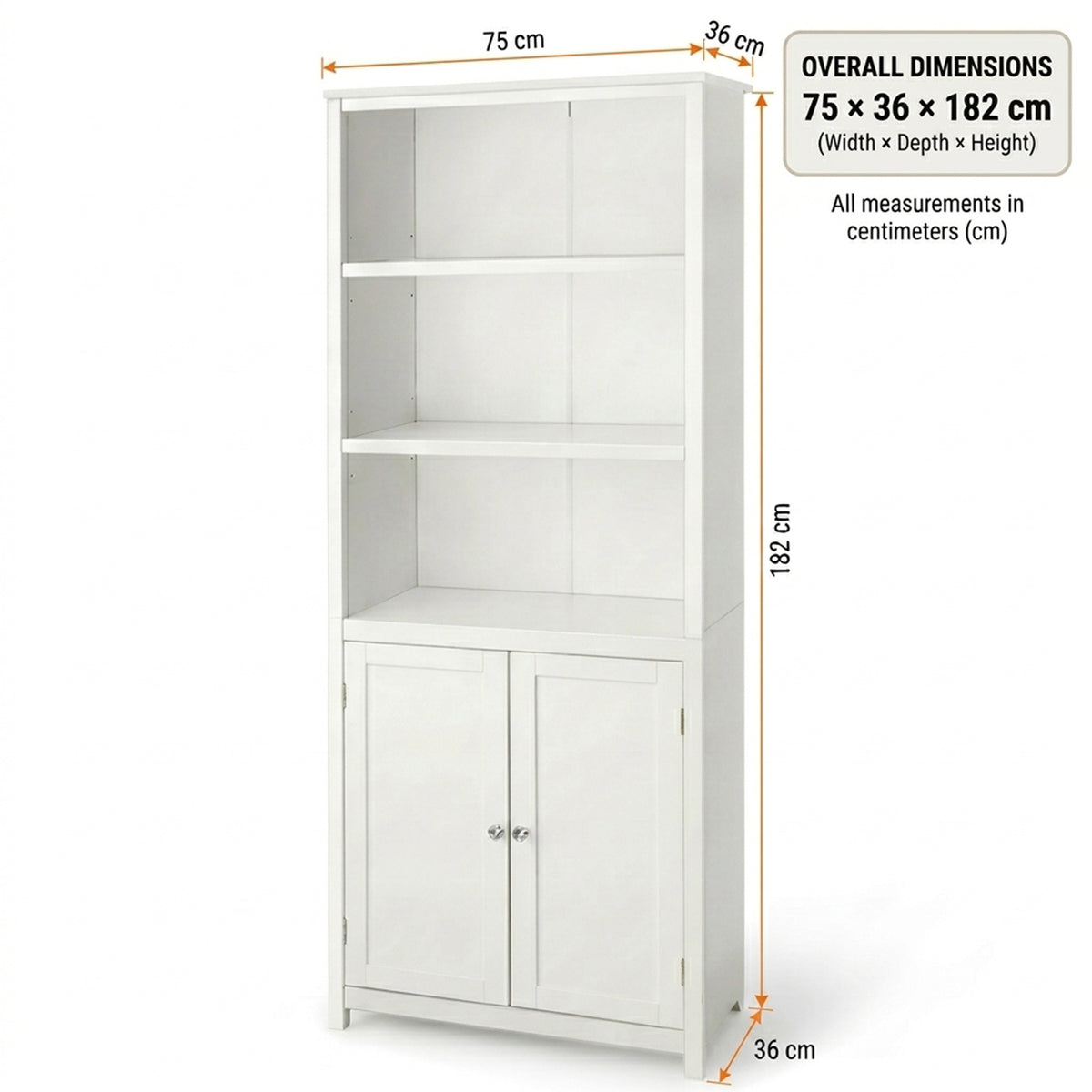 3 Shelf Bookcase Double Doors Adjustable Shelves Cabinet Storage Furniture'