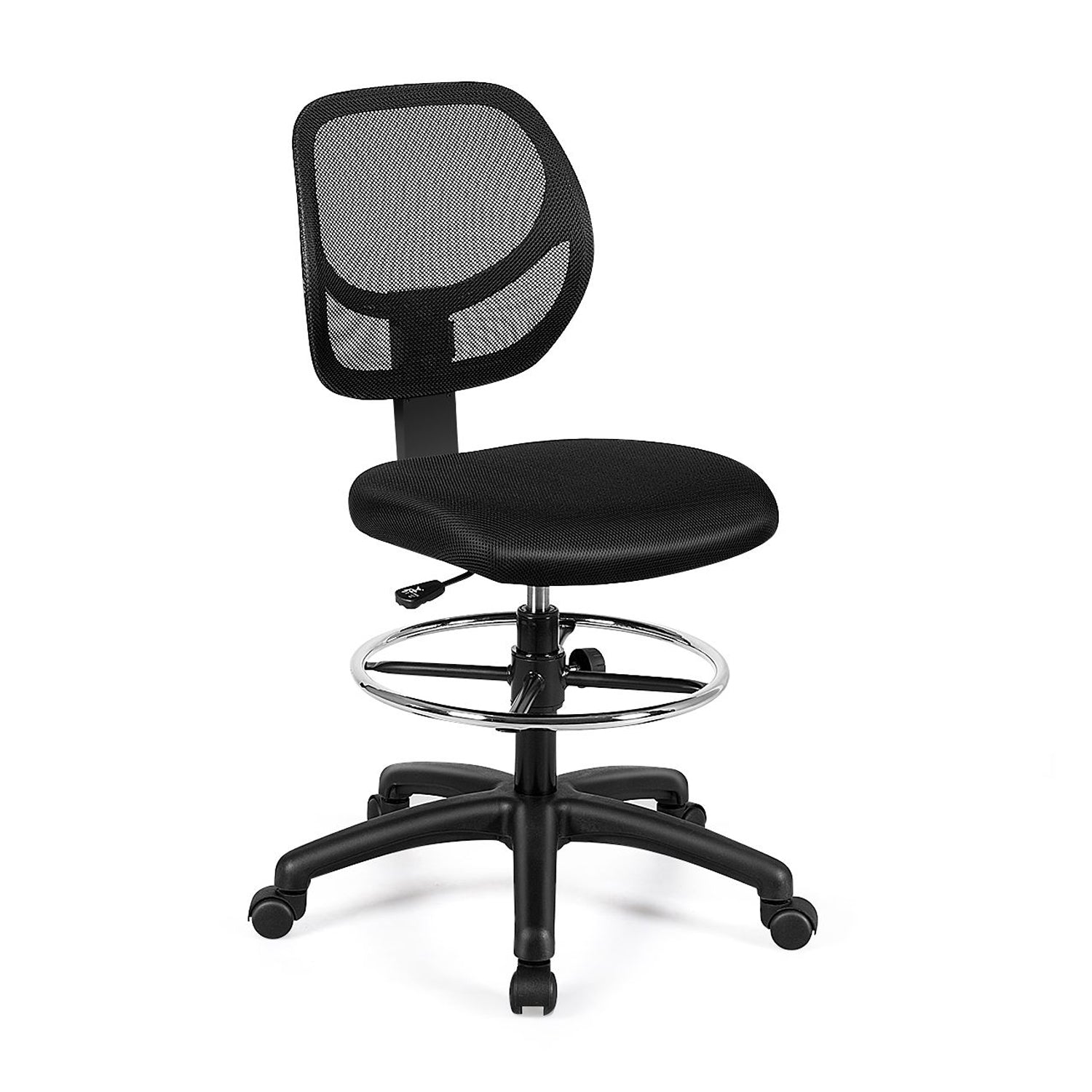 Mesh Drafting Chair with Lumbar Support Adjustable Height Footrest Ring Black