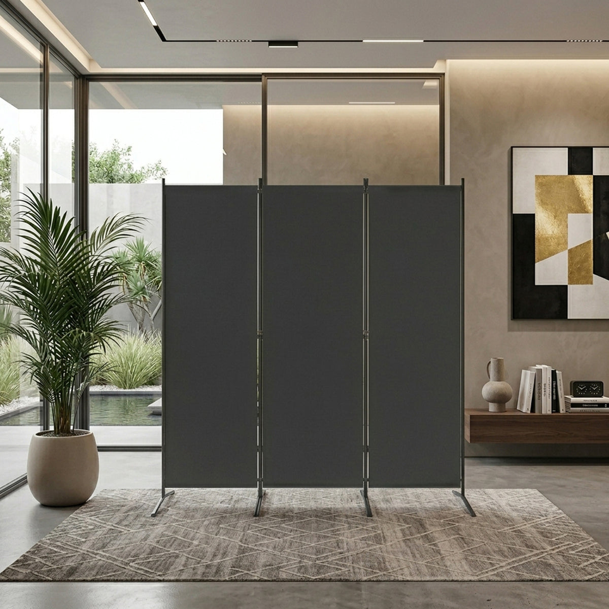 3 Panel Folding Room Divider Durable Hinges Steel Base Privacy Screen