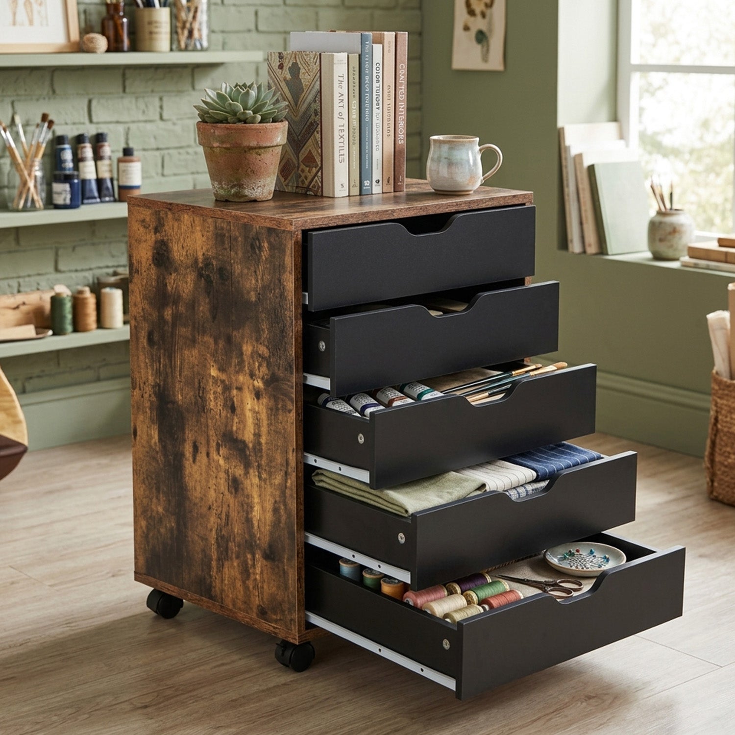 Versatile Storage Cabinet with Wheels Home Office Furniture Organiser Coffee