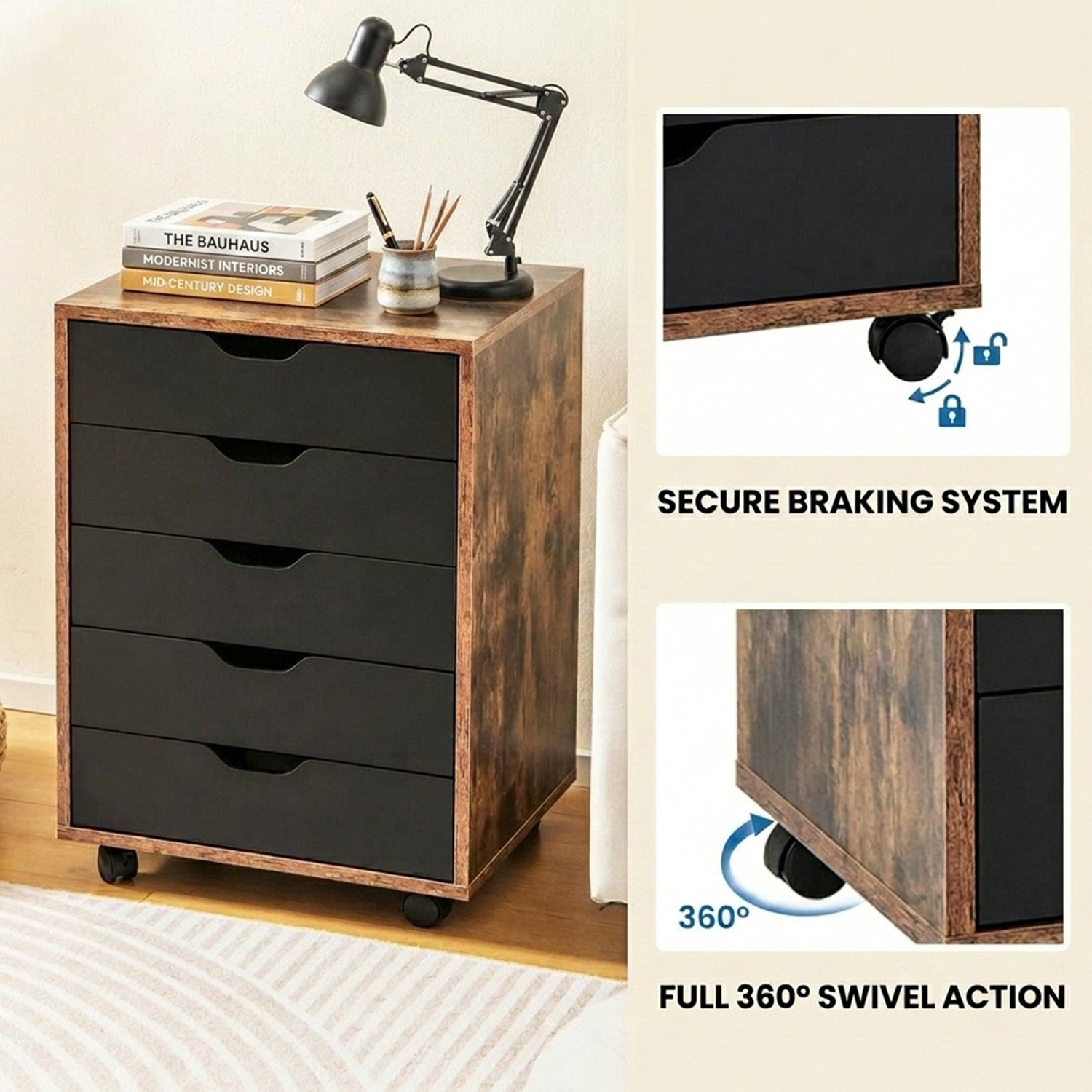 Versatile Storage Cabinet with Wheels Home Office Furniture Organiser Coffee
