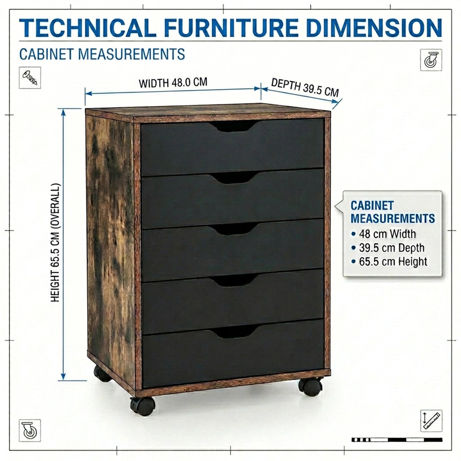 Versatile Storage Cabinet with Wheels Home Office Furniture Organiser Coffee