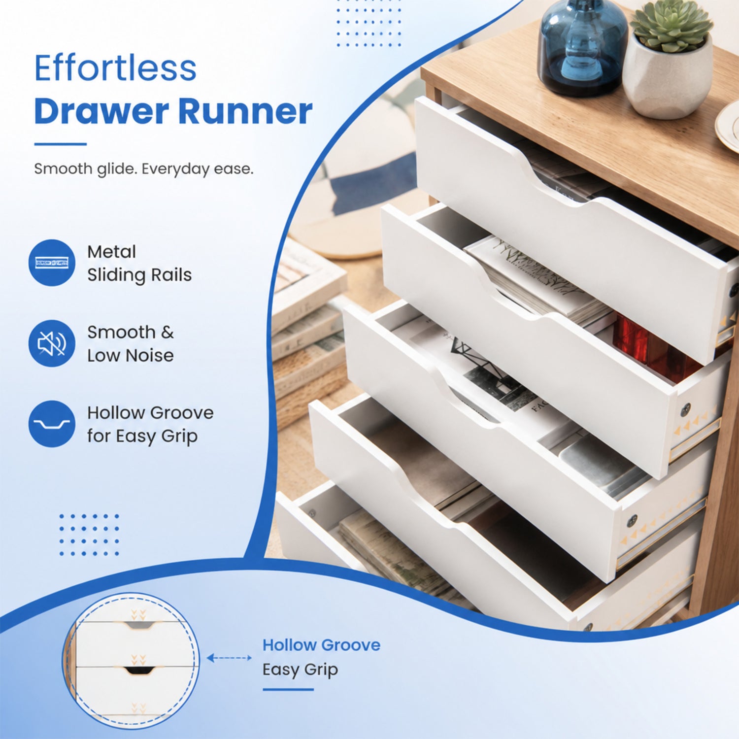 5 Drawer Storage Cabinet on Wheels Rolling Chest for Home Office