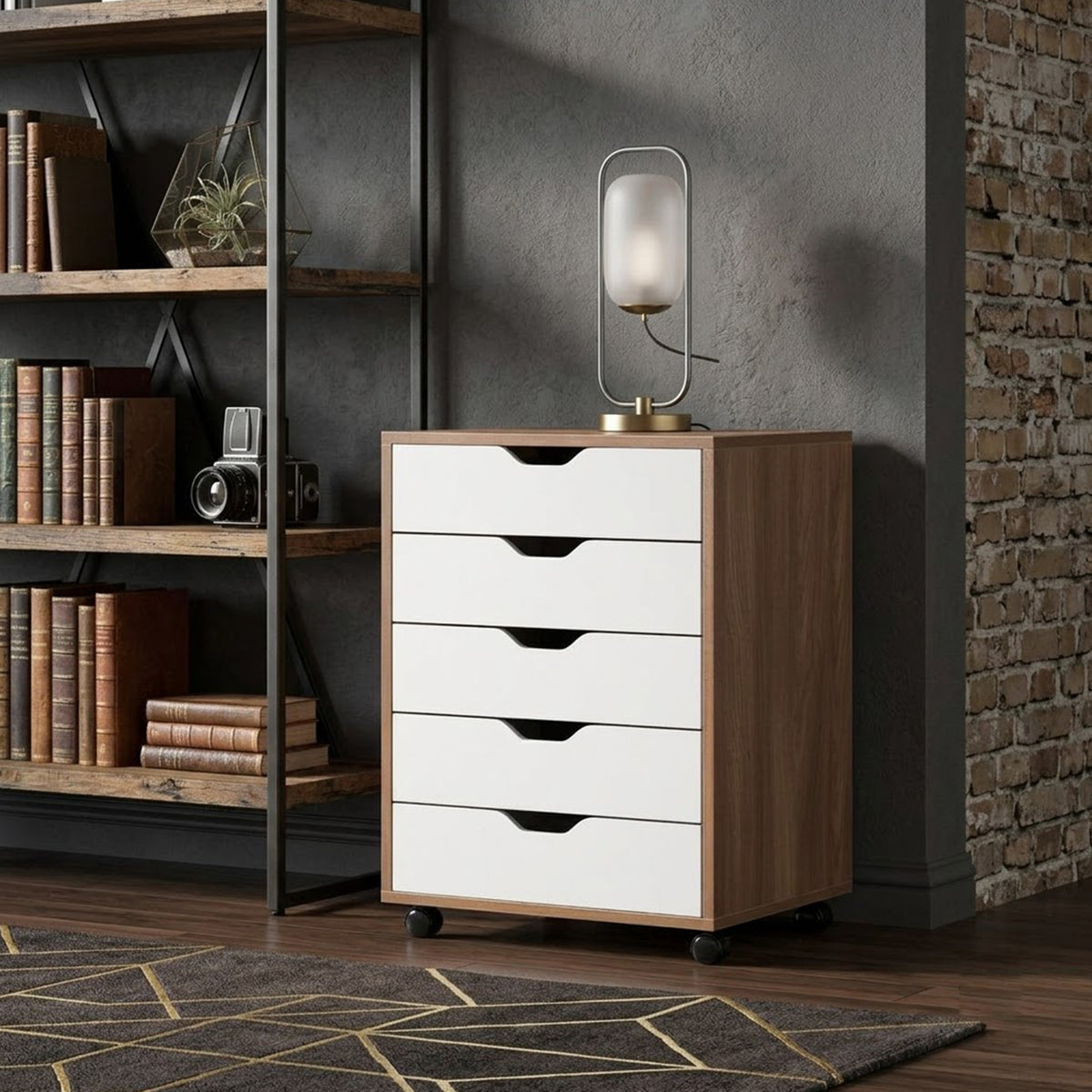5 Drawer Storage Cabinet on Wheels Rolling Chest for Home Office