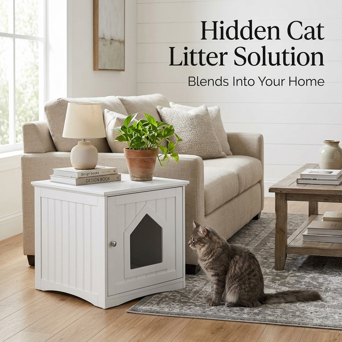 Cat Hidden Litter Enclosure Box Furniture Storage Cabinet Pet Home
