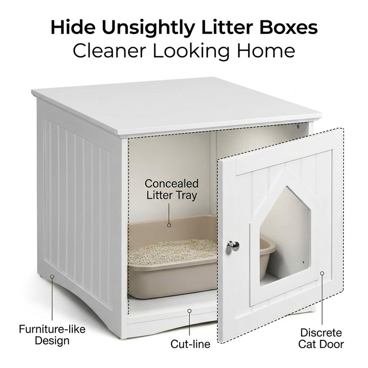 Cat Hidden Litter Enclosure Box Furniture Storage Cabinet Pet Home