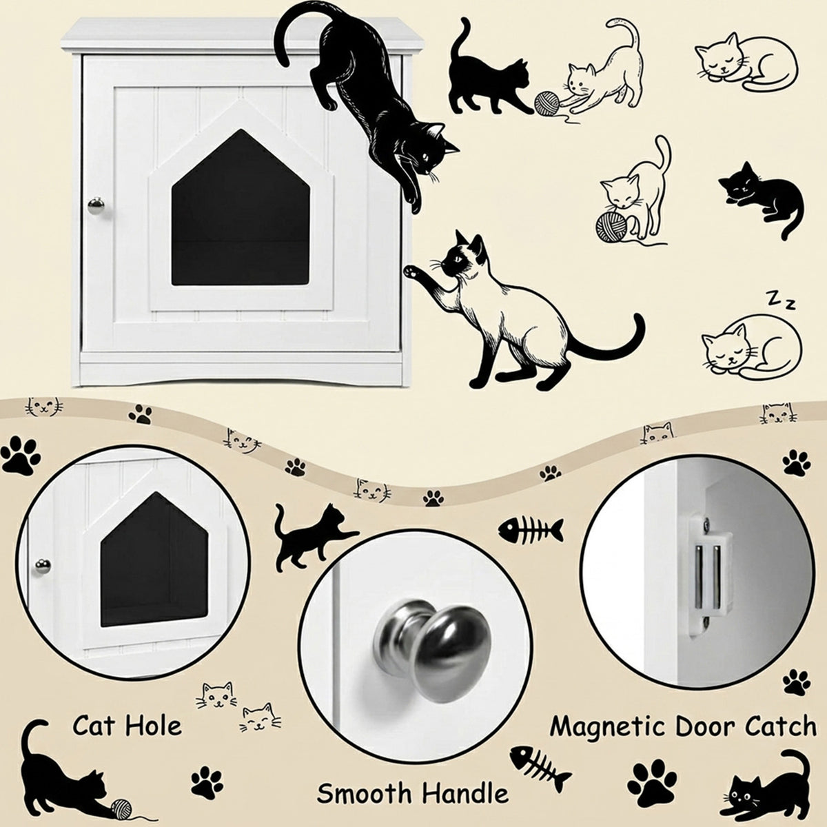 Cat Hidden Litter Enclosure Box Furniture Storage Cabinet Pet Home