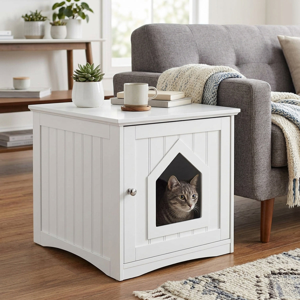 Cat Hidden Litter Enclosure Box Furniture Storage Cabinet Pet Home