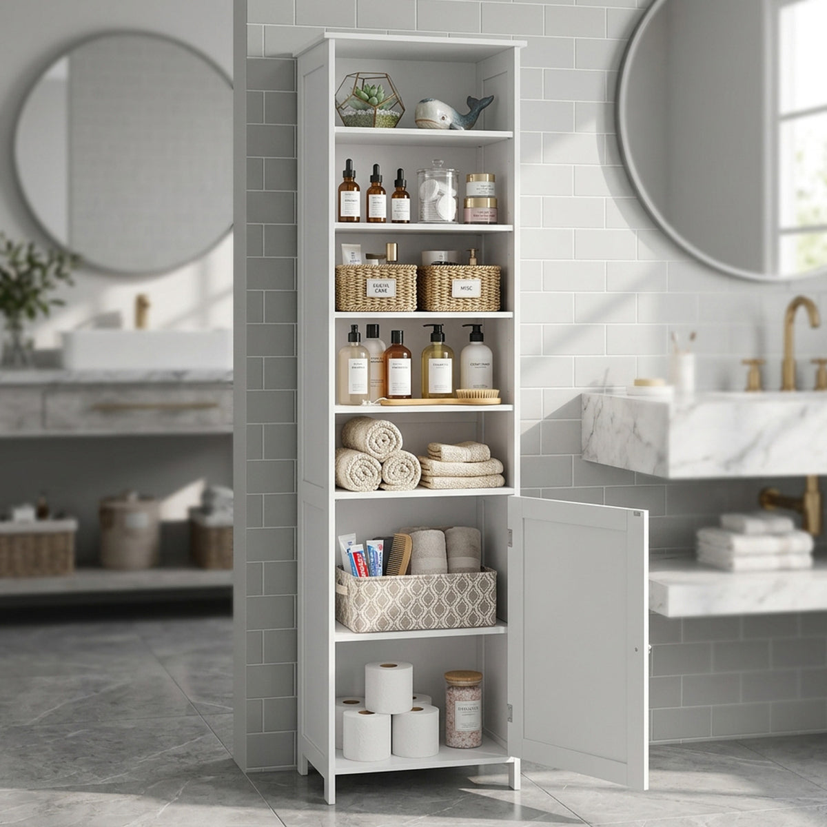 Bathroom Storage Cabinet 5 Open Shelves Furniture Organiser Home