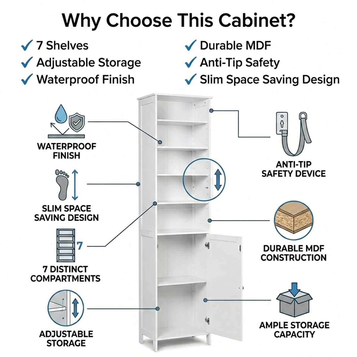 Bathroom Storage Cabinet 5 Open Shelves Furniture Organiser Home