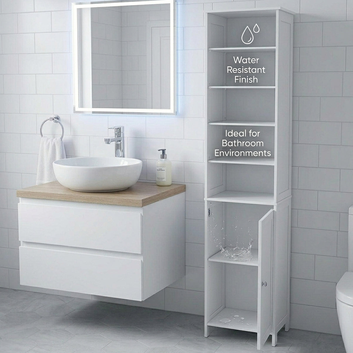 Bathroom Storage Cabinet 5 Open Shelves Furniture Organiser Home