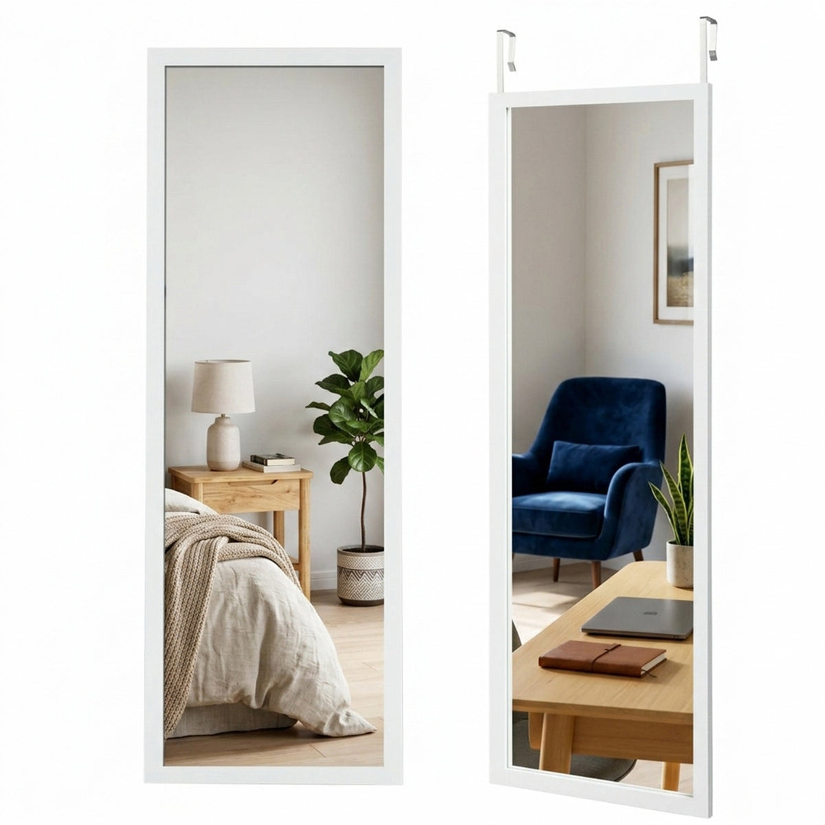 Wall Mounted Dressing Mirror with Hanging Hooks Bedroom Furniture Décor