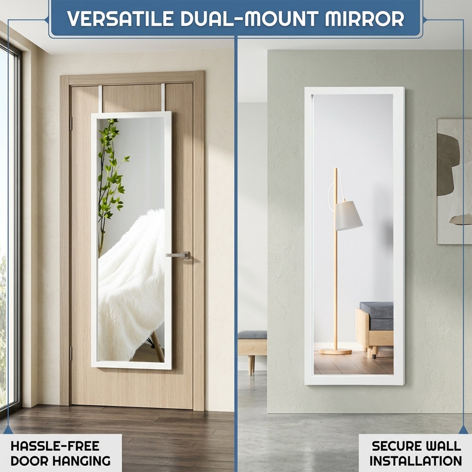 Wall Mounted Dressing Mirror with Hanging Hooks Bedroom Furniture Décor