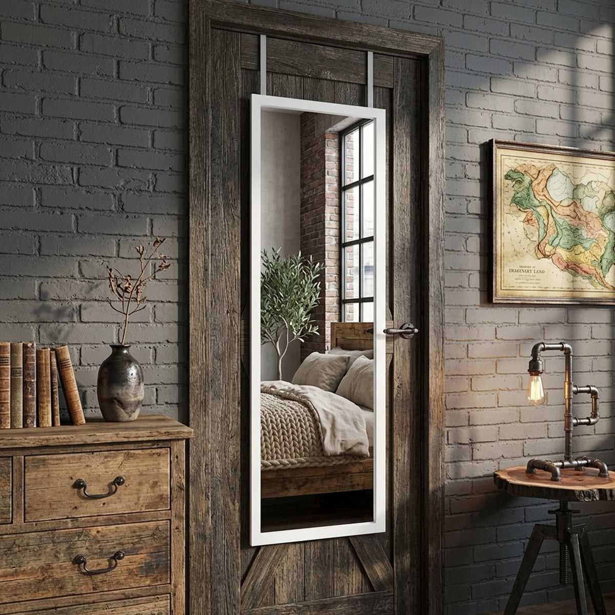 Wall Mounted Dressing Mirror with Hanging Hooks Bedroom Furniture Décor