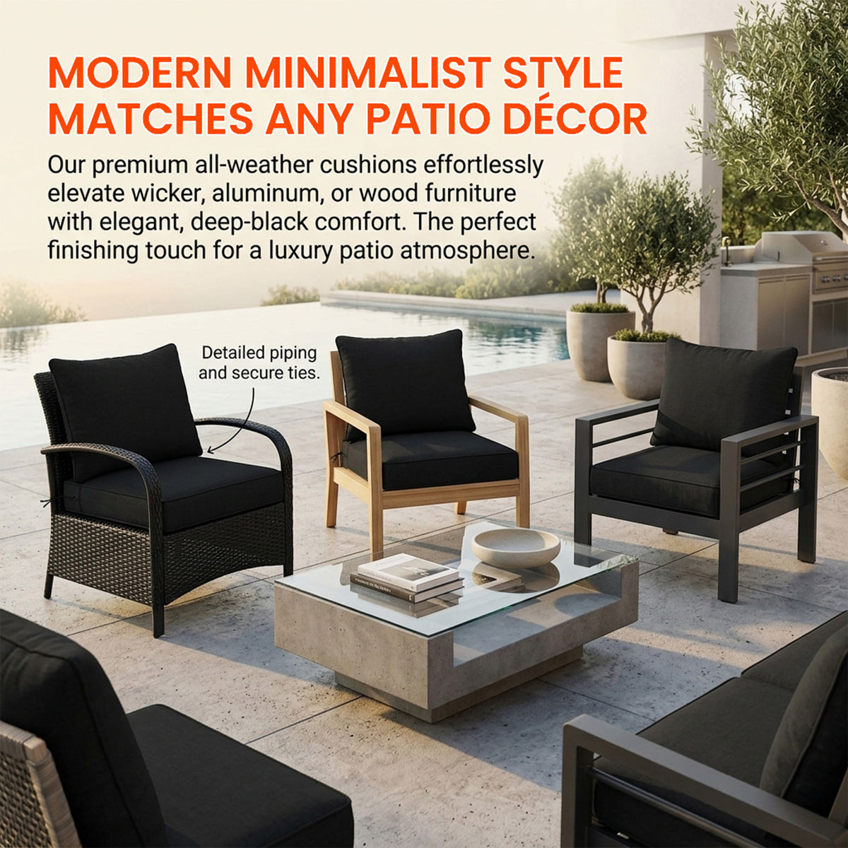Detachable Outdoor Patio Cushion Set Chair Seat Pads Furniture Home Garden