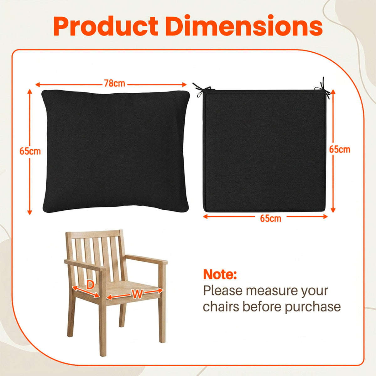 Detachable Outdoor Patio Cushion Set Chair Seat Pads Furniture Home Garden
